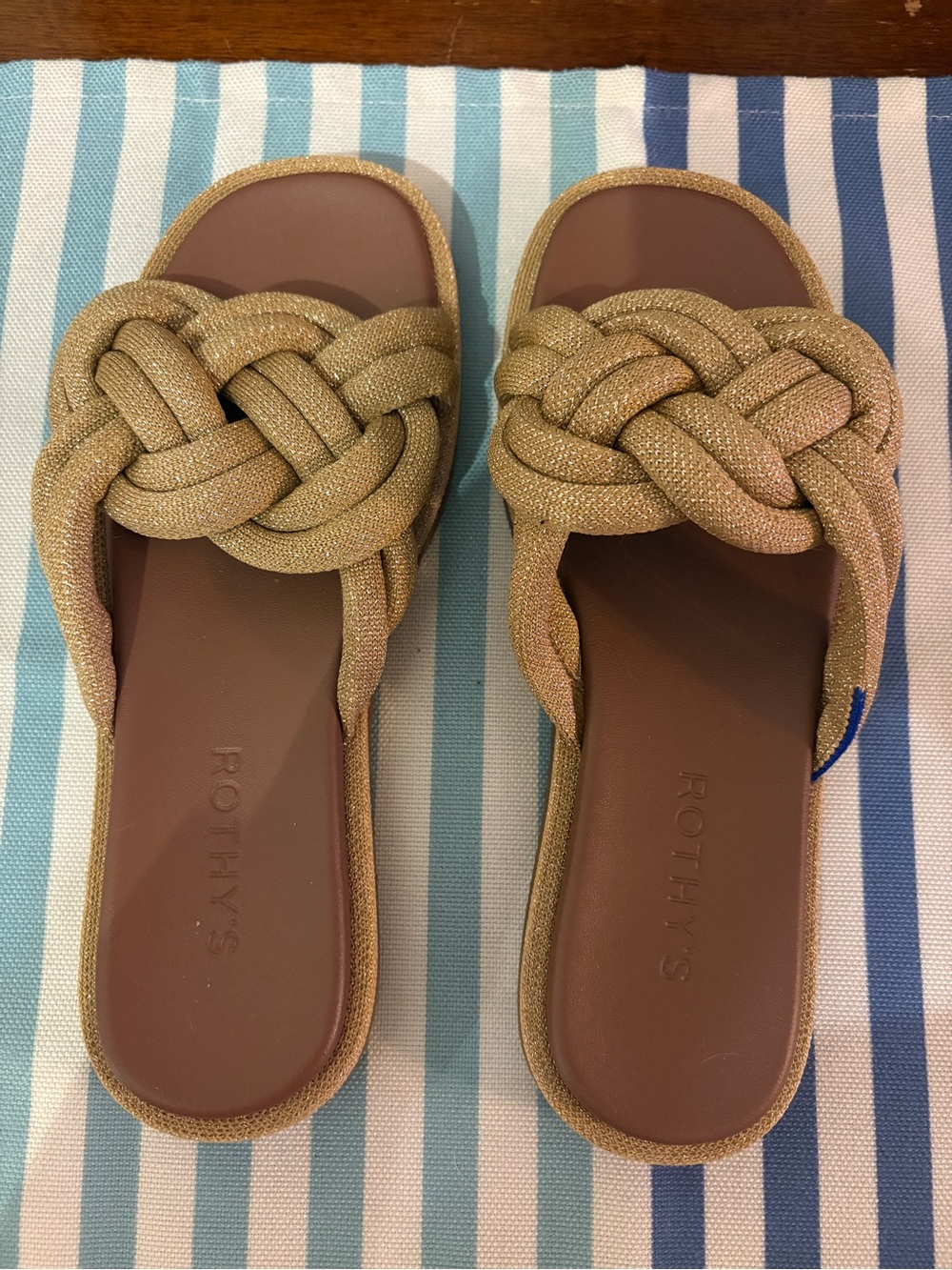 Rothy's Gold Braided Knot Slide Sandals